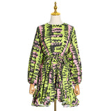 Women Dresses Spring Retro round-Neck Long-Sleeved Dress Short Skirt (Qymy0409)
