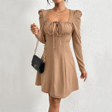 Women Dress Winter Slim Fit Puff Sleeve Long Sleeve Dress