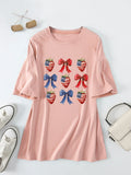 Summer Crew Neck Short Sleeve Printed Bow Casual Women's T-Shirt