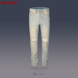 MIJKO Mens Vintage Pants Ripped Wash Water Old Jeans