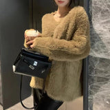 Women Knitted Pullover Autumn Winter Sweater Top Loose V-neck Sweater