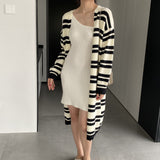 Women Cardigan Sweater Striped Sweater Autumn and Winter Loose-Fitting Long Sleeve Sweater W2361