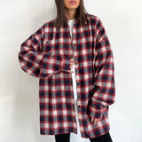 Women Trench Coat Winter Loose Plaid Long Sleeve Shirt Casual Coat