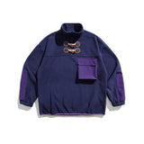 Unisex Winter Cotton Coat Three-Dimensional Pocket Decoration Stand Collar Sweater Retro Half-Open Collar