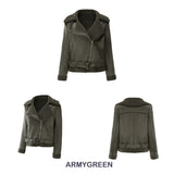 Red Leather Jacket Fall/Winter Suede Fabric Jacket Turn-down Collar Coat