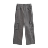 Men Sweatpants Multi-Pocket Workwear Casual Pants Button Split Solid Color Straight-Leg Trousers