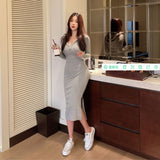 Women Dresses Hooded V-neck Sweatshirt Skirt Long Sleeve Hip Skirt