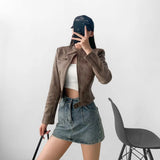 Women Leather Jacket Retro Short Slim-Fitting Biker Jacket Autumn Leather Coat Suede Jacket