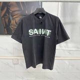 Men T-shirts Vintage Saint Michael Print Vintage Washed Old Short Sleeves
