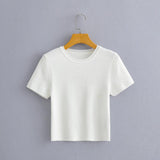 Women Sweater Knitwear Short Ice Silk Knitted Short Sleeve T-shirt