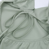 Women Dress Sexy Green Satin V-neck Strap Dress