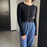 Women Cardigan Sweater Autumn Top round Neck Cropped Cardigan Sweater Button Long Sleeve Knitted Coat 8t7329
