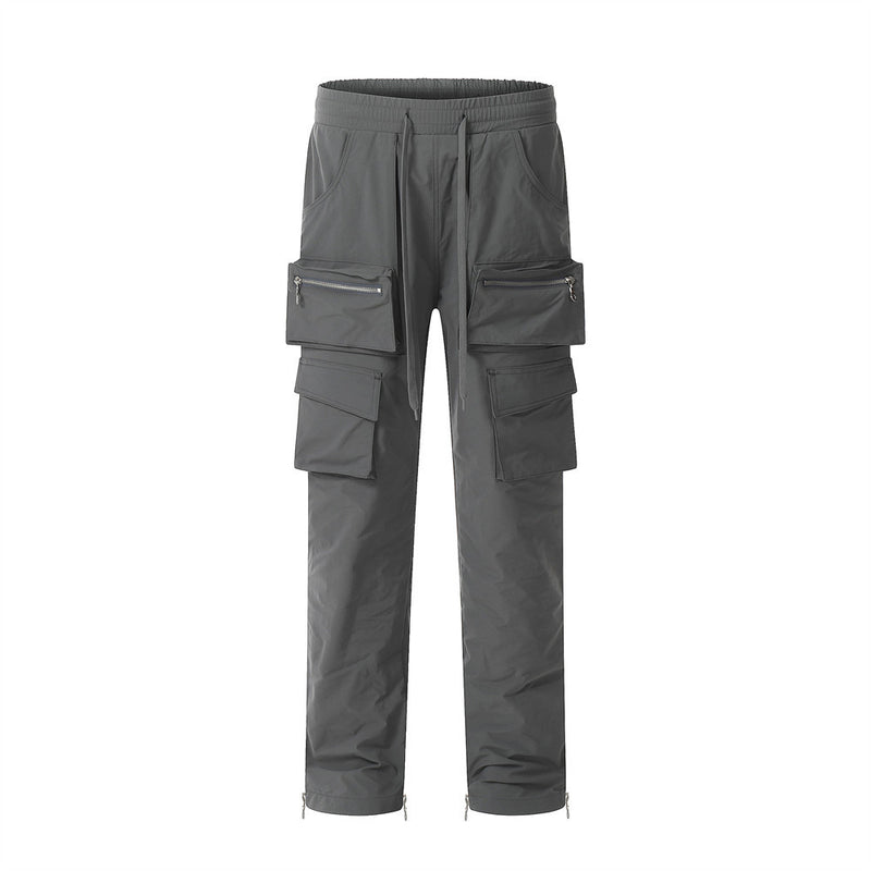 Men Sweatpants Zipper Multi-Pocket Workwear Casual Pants Men Straight-Leg Trousers