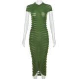 Women Dresses Autumn Short Sleeve Long Skirt Sexy Slim Knit Dress (Bla0420)
