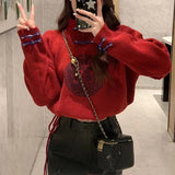 Women Knitwear Spring and Autumn Vintage Buckle Zipper Sweater Sweater
