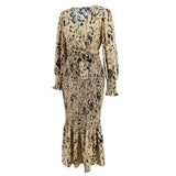 Women Date Dress Long Dress Leopard Print V-neck Belt Printed Fishtail Skirt