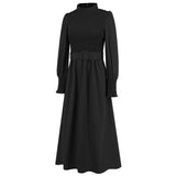 Women Date Dress Stand Collar Long Sleeve Skirt