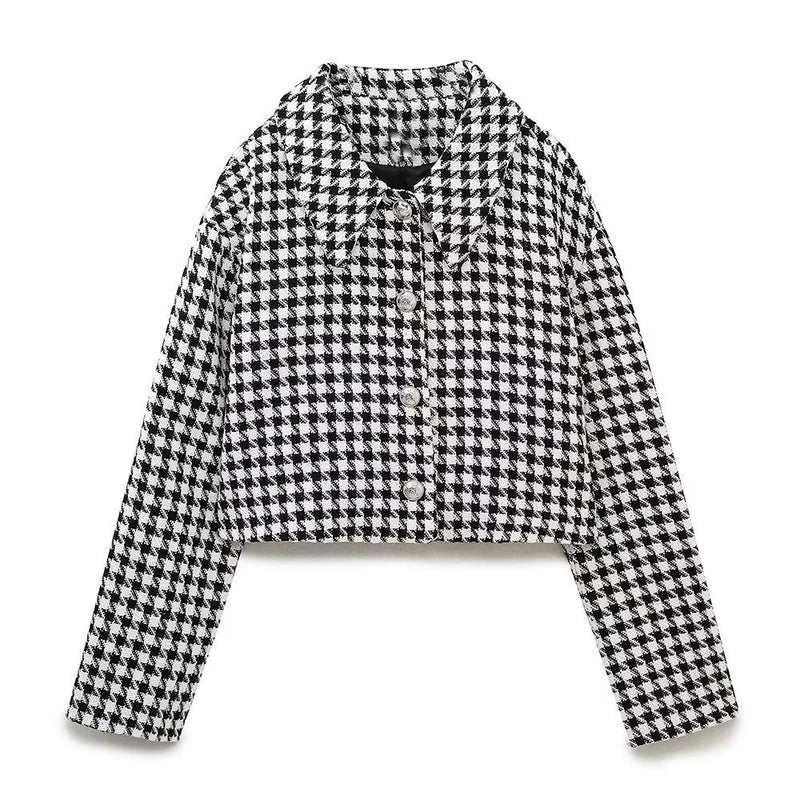 Women Suits Fall Lapels Short Houndstooth Blazer Culottes Suit