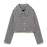 Women Suits Fall Lapels Short Houndstooth Blazer Culottes Suit