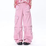 Men Sweatpants Detachable Leg Overalls Multi-Pocket Straight Wide Leg Pants