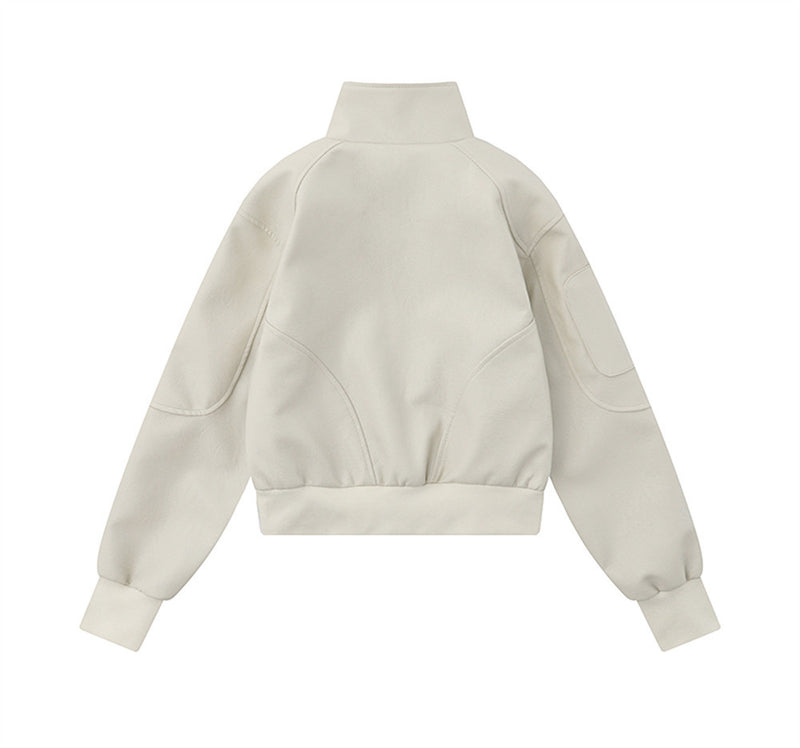 Women Jacket Autumn Leisure Stand Collar Zipper Pocket Cardigan Jacket
