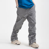 Men Sweatpants Multi-Level Pleats Loose Casual Trousers