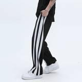 Men Sweatpants Striped Patchwork Casual Pants Zipper Slit Gold Velvet Trousers