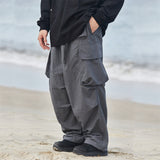 Men Sweatpants Sports Casual Pants Men's Pleated Multi-Pocket Loose-Fitting Wide-Leg Trousers