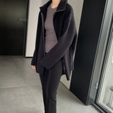 Women Cardigan Sweater Winter Zipper Coat Lapel Ins Long Sleeve Loose Sweater 1t8835