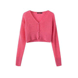 Women Sweater Knitwear Mohair Micro-Transparent Knitted Cardigan Spring Sexy V-neck Short Single-Breasted Top