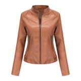 Red Leather Jacket Spring and Autumn Coat Women's Motorcycle Clothing Stand Collar Leather Jacket