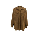 Women Trench Coat Corduroy Coat Autumn and Winter Long Sleeve Retro Long-Sleeved Fleece Sweater