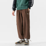 Men Pants Retro Drawstring Pocket Zipper Casual Polar Fleece Sweatpants