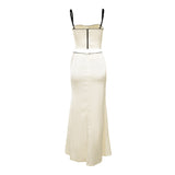 Women Tops Spring Bare Midriff Slim Fit Two-Piece Set Sexy Camisole Mid-Length Dress Set