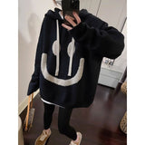 Women Knitwear Autumn and Winter Smiley Hooded Sweater Loose Pullover