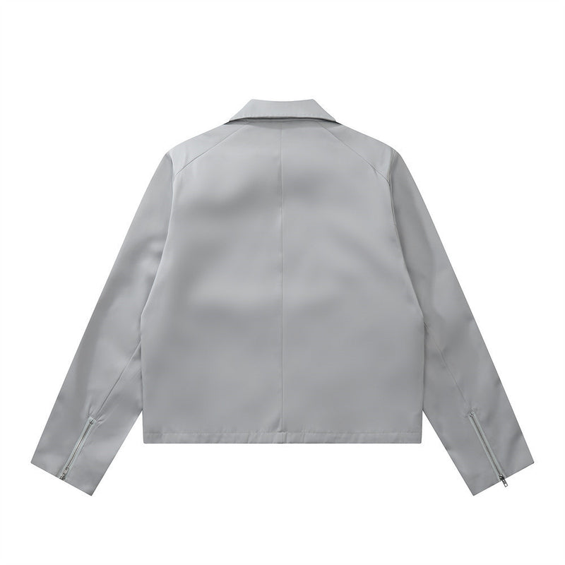Women Jacket Autumn Zipper Casual Solid Color Polo Collar Pilot Jacket