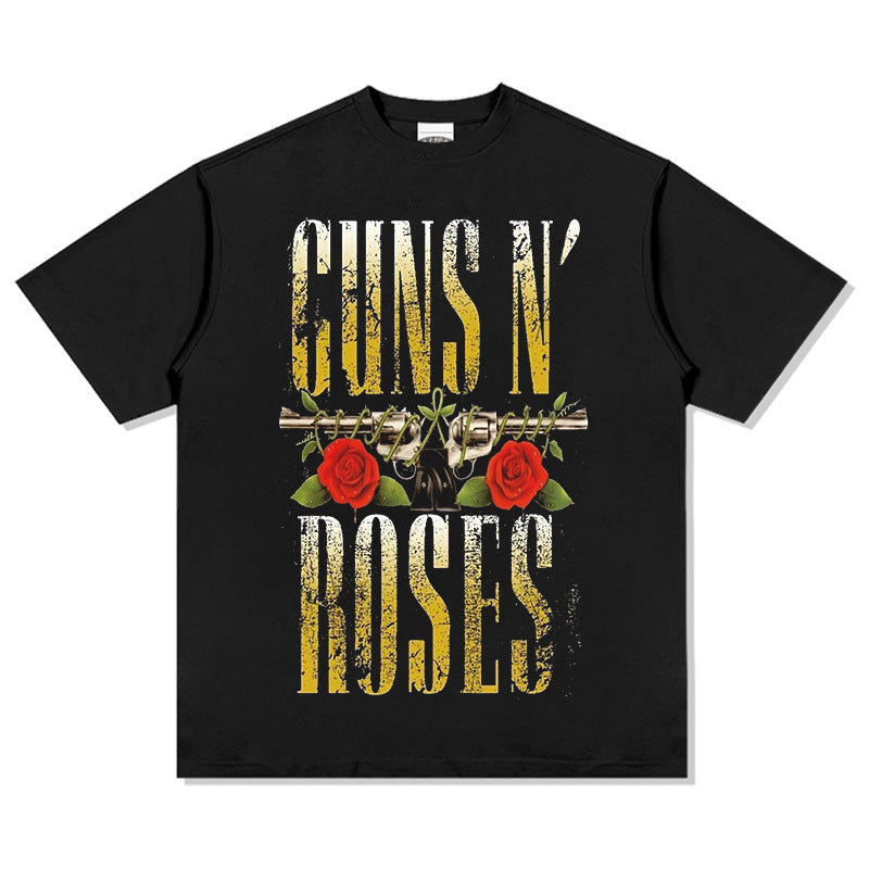 Mens Vintage Rock Band T-Shirt Guns & Roses Vintage Washed Short Sleeve T-Shirt Crew Neck Print