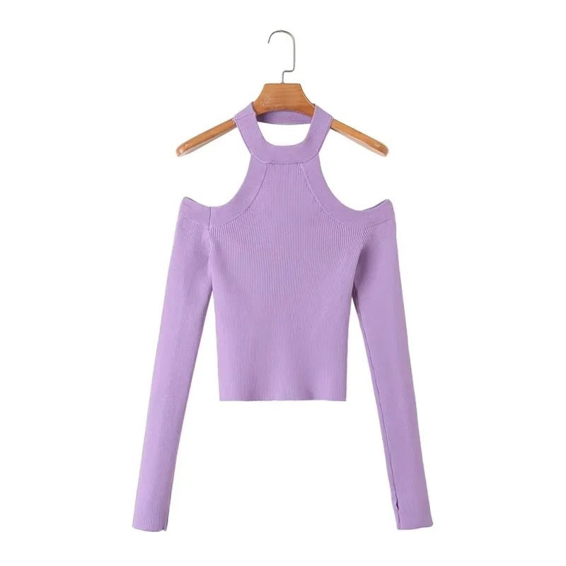 Women Sweater Knitwear Sexy Knitted Cold-Shoulder Bodycon Top Autumn Vintage Sexy Base Shirt