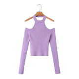 Women Sweater Knitwear Sexy Knitted Cold-Shoulder Bodycon Top Autumn Vintage Sexy Base Shirt