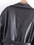 Women Leather Jacket Autumn Trench Coat Women's Coat Casual Belt Cardigan