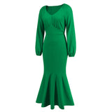 Women Date Dress V-neck Fishtail Skirt Elegant High Waist Evening Long Dress