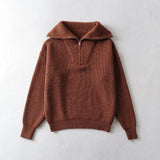 Women Sweater Knitwear Zipper and Lapel Sweater Sweater