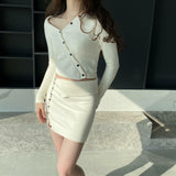 Women Knitted Two-Piece Set Spring Sexy Sweater Top Sheath Skirt Knitting Suit 8t8225