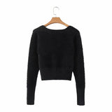 Women Sweater Knitwear Autumn Leisure Sexy Short Plush Square Collar Sweater Sweater
