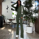 Women Jumpsuit Winter Lapel Long Sleeve Casual Wide Leg Pants