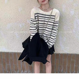 Women Knitwear Autumn and Winter Striped round Neck Sweater Loose Sweater