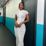 Women Dresses Autumn Short Sleeve Long Skirt Sexy Slim Knit Dress (Bla0420)