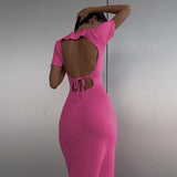 Women Dresses Spring Hip Skirt Sexy Backless Knitted Short Sleeve Dress