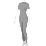 Women Jumpsuit Spring Short Sleeve Zipper Sports Yoga Jumpsuit (Hawthaw0412)