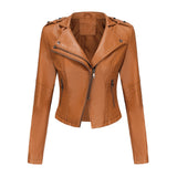 Red Leather Jacket Spring and Autumn Leather Women's Rivet Coat Zipper Leather Jacket